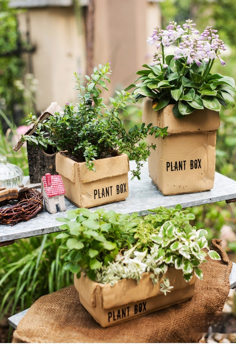 Just Arrived at Buy Center: Cement Brown Paper Box Flowerpot Creative Planting Indoor Balcony