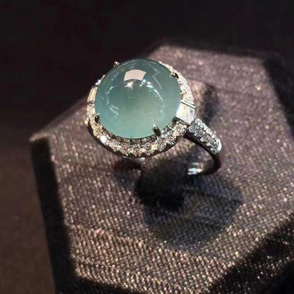 Lake Blue Chalcedony Ring Female Full Diamond Buy Center