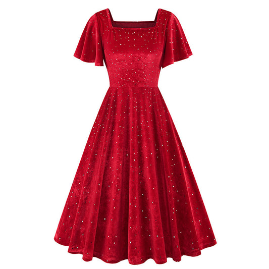 Floating Sleeve Gilding Velvet Retro Dress | Women's Clothing4 | Buy Center