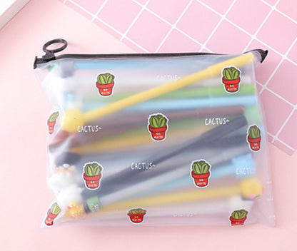 20 Cute Cartoon 0.5 Black Neutral Pens With Pen Case 0.5mm Multiple Cactus Boys Style