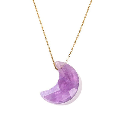 Buy Center Choice-Popular Temperament Natural Stone Cut Moon Titanium Steel Necklace