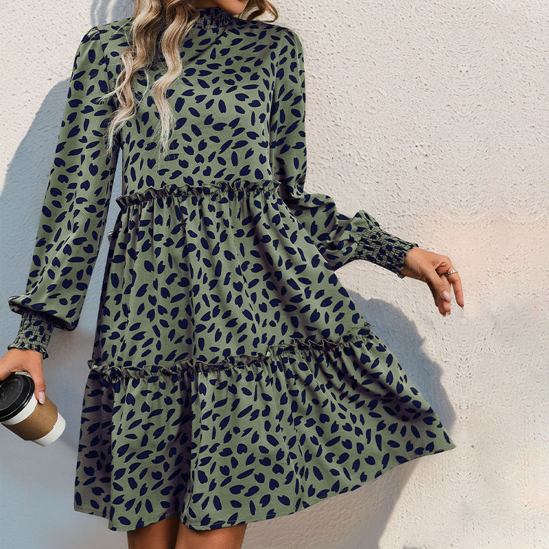 Just Arrived at Buy Center: Leopard Print Long Sleeve Dress Green