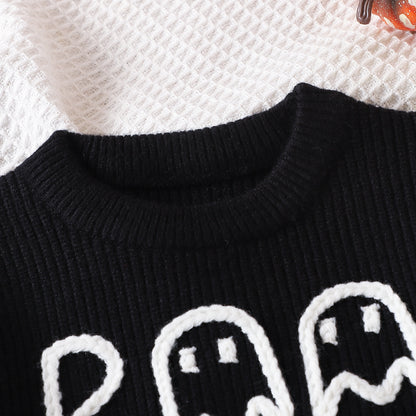 Hot New Items at Buy Center: Boy's Cartoon Ghost Embroidered Long-sleeved Sweater