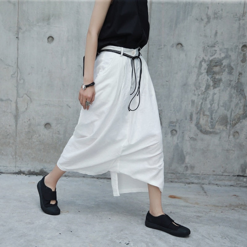 White Cotton Linen Pants Circular Linen Loose Casual Culotte Buy Center