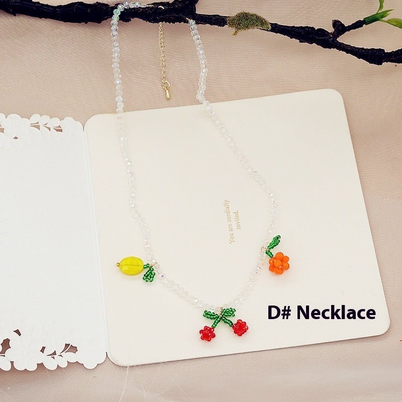 Buy Center Choice-Handmade Beaded Cherry Orange Fruit Earrings Necklace