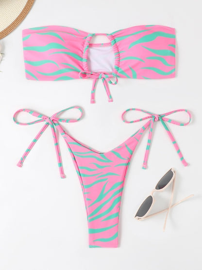 New Women's Fashion Bikini Striped Printed Swimsuit Lotus Color Stripes