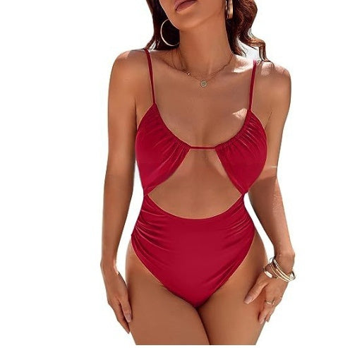 Fresh on the Scene at Buy Center: Women's Multi-color Siamese Triangle Push Up High Waist Fat Cover Thin Bikini Red