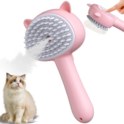 New Cat Steam Brush 4 In 1 Steamy Cat Brush With Handle Rubber Pet Misting Brush With Release Button Dog Comb With Cleanser For Indoor Kittens Small Animals Pink