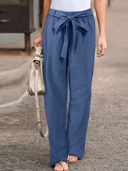 Just Arrived at Buy Center: Women's Cotton And Linen Casual Solid Color Pants Sky Blue