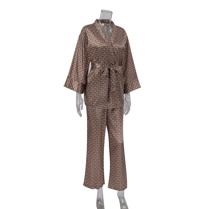 Newly Arrived at Buy Center: Printed Loose Cardigan Nightgown Trousers Suit