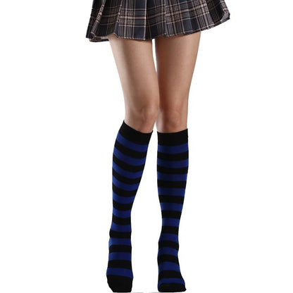 Fresh Arrivals at Buy Center: Striped Free Size Knee-length Half Student Dance Socks Women Blue And Black Wide Stripe Free Size