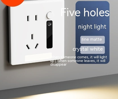 Newly Released at Buy Center: Human Body Induction Floor Five-hole Socket Type-c Embedded Small Night Lamp Bedside Panel Pure White White Five Hole Induction Lamp