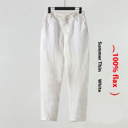 Fresh Arrivals at Buy Center: Cotton Linen Cropped Men's Casual Pants Style White