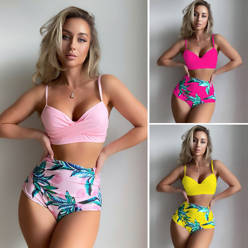 Hot New Items at Buy Center: Steel Bracket Push Up High Waist Slim And Sexy Printed Split Bikini