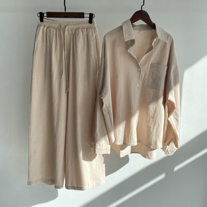 Buy Center Hot Pick-Cross-border Women's Ancient Cotton And Linen Shirt Outfit High Waist Loose Trousers Apricot