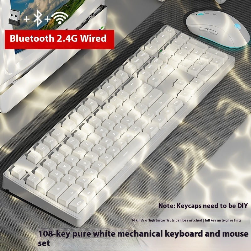 Office Game Wireless Bluetooth Three-model Mechanical Keyboard Milky White 108 Key Mouse