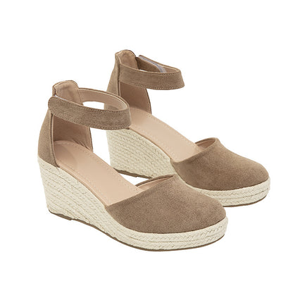 Hot New Items at Buy Center: Stylish Women's Sandals New Closed Toe Wedge Sandals Platform Straw Woven Hemp Rope Brown