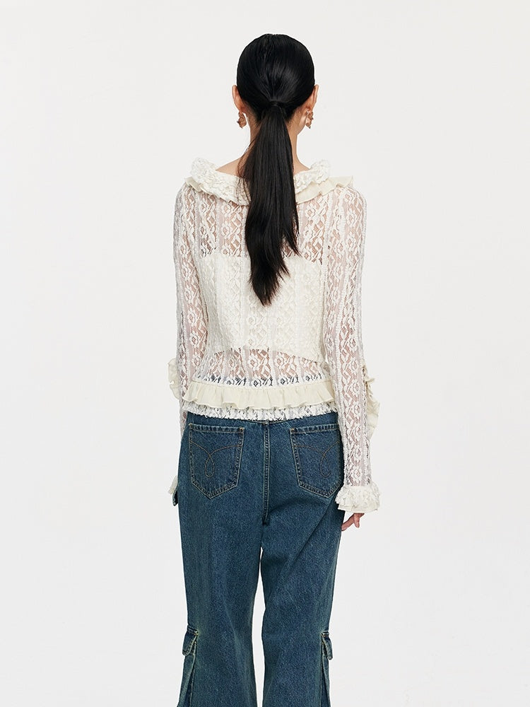 Fresh on the Scene at Buy Center: Lace Tie With Fungus Edge Long Sleeved Pullover