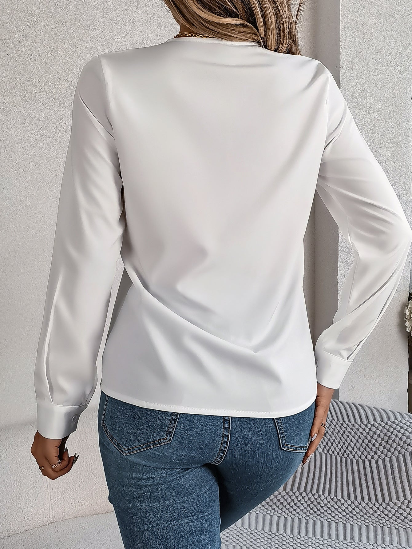 Fresh Arrivals at Buy Center: Fashion V-Neck Long Sleeve Shirt Elegant Commuter Solid Color Blouse Women's Clothing