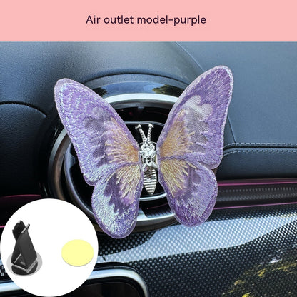 Just Arrived at Buy Center: Moving Embroidery Butterfly Center Console Air Outlet Decoration Healing Series Car Accessories Purple clip 1PC