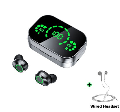 YD03 Wireless Bluetooth-compatible Headset TWS Large Screen Smart Digital Display In Ear Breathing Light Black set usb