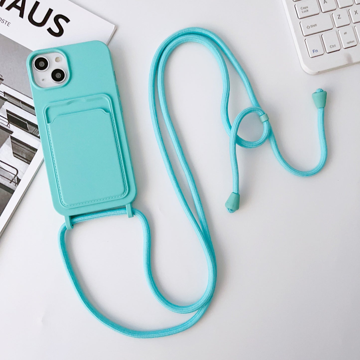 Hot New Arrivals at Buy Center: Integrated Card Holder Cross Body Lanyard Phone Case Silicone Color Protective Cover Lake Green