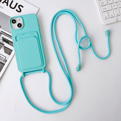 Hot New Arrivals at Buy Center: Integrated Card Holder Cross Body Lanyard Phone Case Silicone Color Protective Cover Lake Green