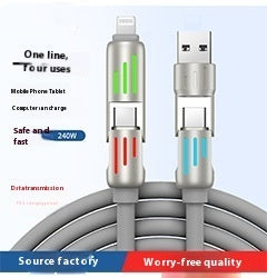 Fresh on the Scene at Buy Center: 240W Data Cable Fast Charging Two-to-two Charging Cable 1.2m 240W Two Drag Two Gray