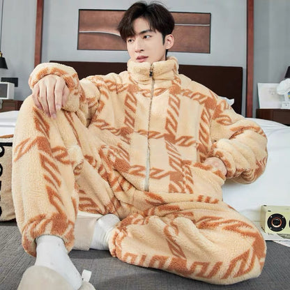 Men's Zipper Pajamas Winter Thickened H020