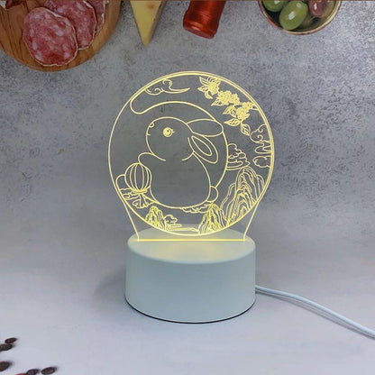 New Mid-Autumn Small Night Lamp Bedside Table Decoration 3D Acrylic Table Lamp Jade Hare Lantern