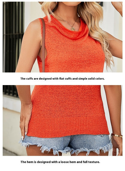 Trending Now at Buy Center: Women's Sleeveless Blouse Pile Collar Pullover Thin Sweater Vest