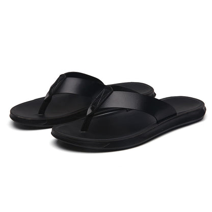 New Casual Outdoor Breathable Slippers Cross-border Plus Size Soft Bottom Flip-flops Beach Shoes All Black