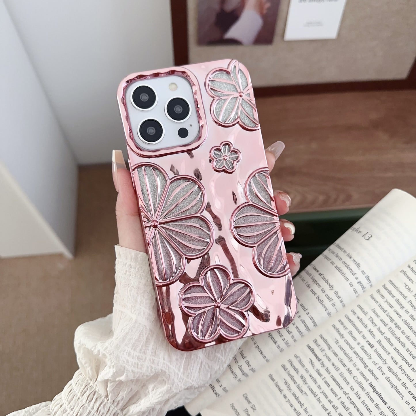 Buy Center Trend-Electroplating Pleated Flower I Phone Case Pink