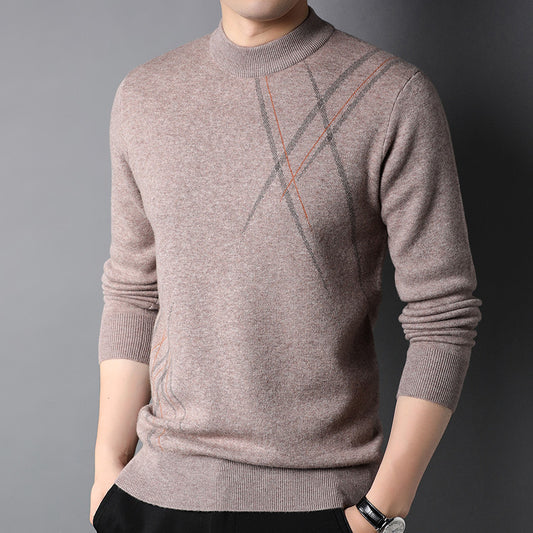 Men's Pure Wool Jacquard Sweater Light Coffee