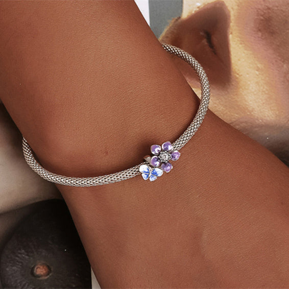 Pulsera de cuentas de plata esterlina S925 con baño de oro blanco y cuentas de colores