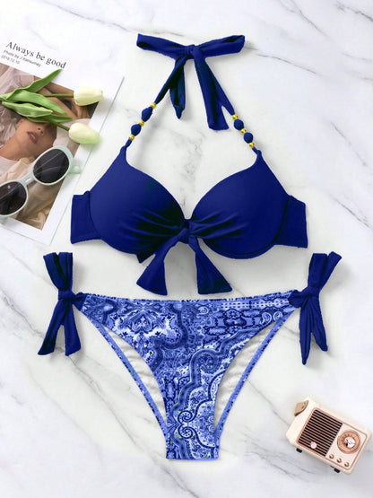 Just Arrived at Buy Center: Ladies New Printing Quality Bikini Swimsuit Dark Blue