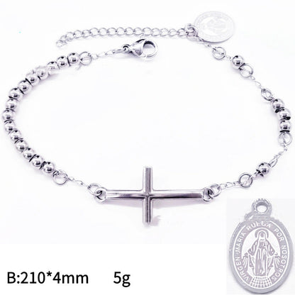 Trending Now at Buy Center: Men's 4mm Stainless Steel Bead Cross Bracelet Steel Bracelet 1Style Stainless Steel