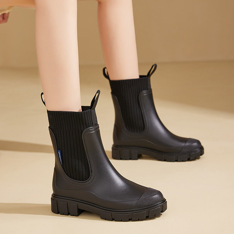 Wear-resistant Height Increasing Waterproof Non-slip Outdoor Wearable Elastic Band Women's Rain Boots Buy Center