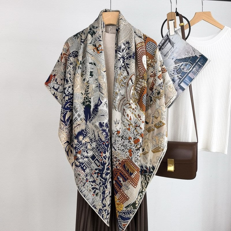 Prosperous Double-sided Same Color Printing Silk Wool Scarf Buy Center