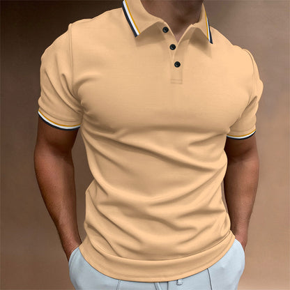 Now Available at Buy Center: Men's Slim Polo Shirt Rib Striped T-shirt Top Light Yellow