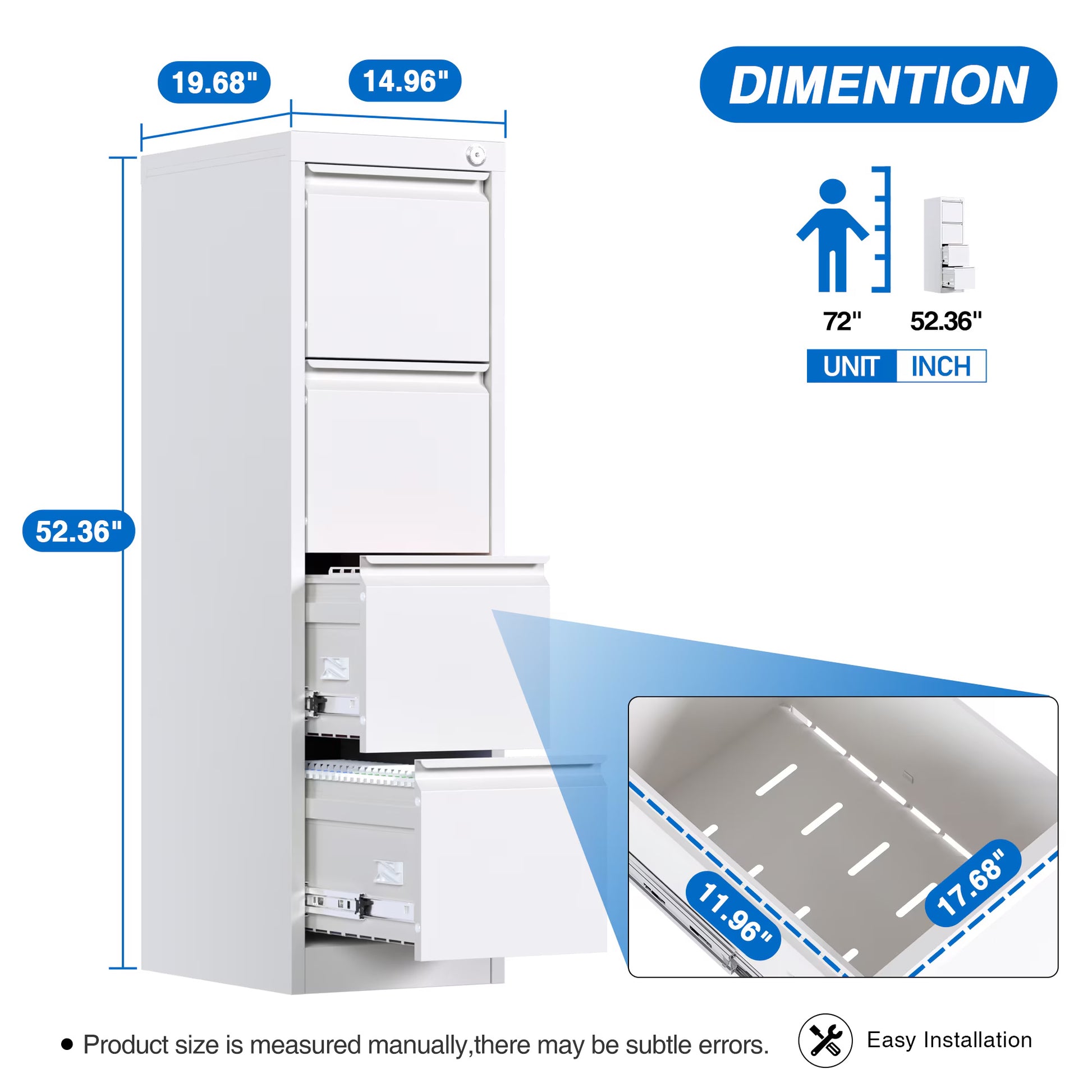 Metal Vertical File Storage Cabinet With 4 Drawer,Office Home Steel Lockable Vertical File Cabinet For A4 Letter Legal Size, 14.96inch W X 17.72inch D X 52.36inch H, Assembly Required White Buy Center