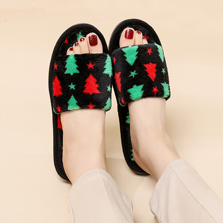 Christmas Tree Home Slippers Fashion Floor Bedroom Open-toe Plush Slippers For Women Fuzzy House Shoes Buy Center