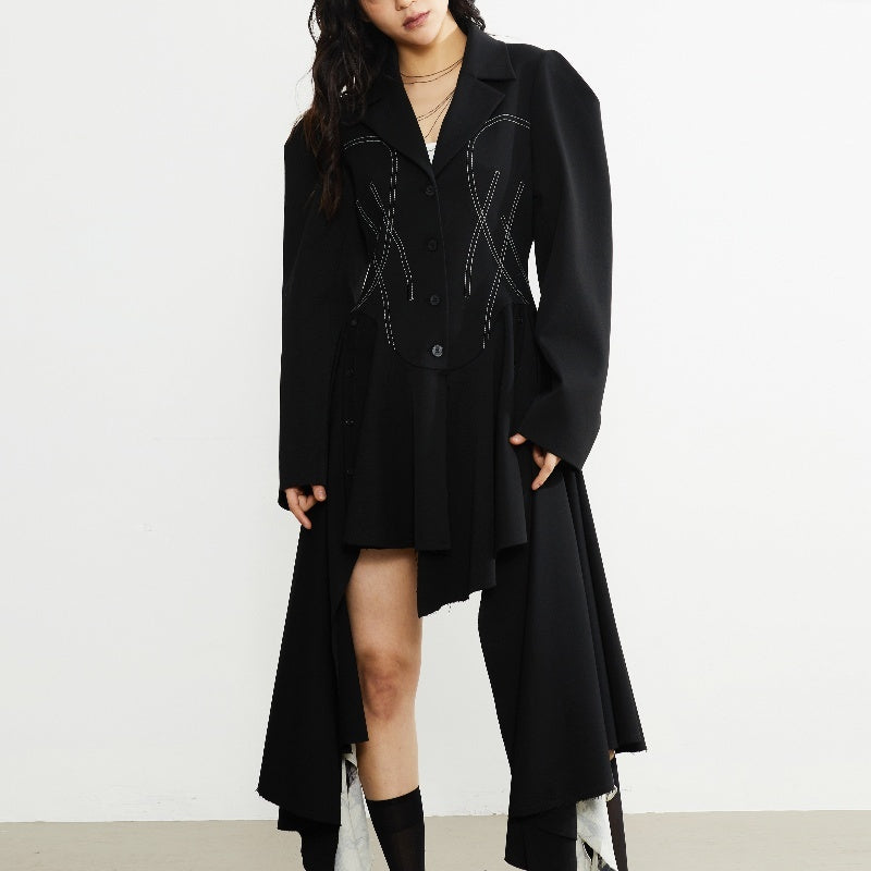 Retro Decorative Open-line Irregular Hem Profile Suit Large Coat | Women's Clothing3 | Buy Center