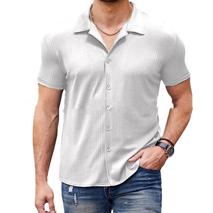 Just Arrived at Buy Center: Casual Collar Short Sleeve Polo Shirt With Button Men's Cotton Blend Shirt White