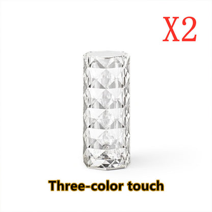 Nordic Crystal Lamp USB Table Lamps Bedroom Touch Dimming Atmosphere Diamond Night Light Rose Projector Lamp Decor White 3colors 2pcs USB