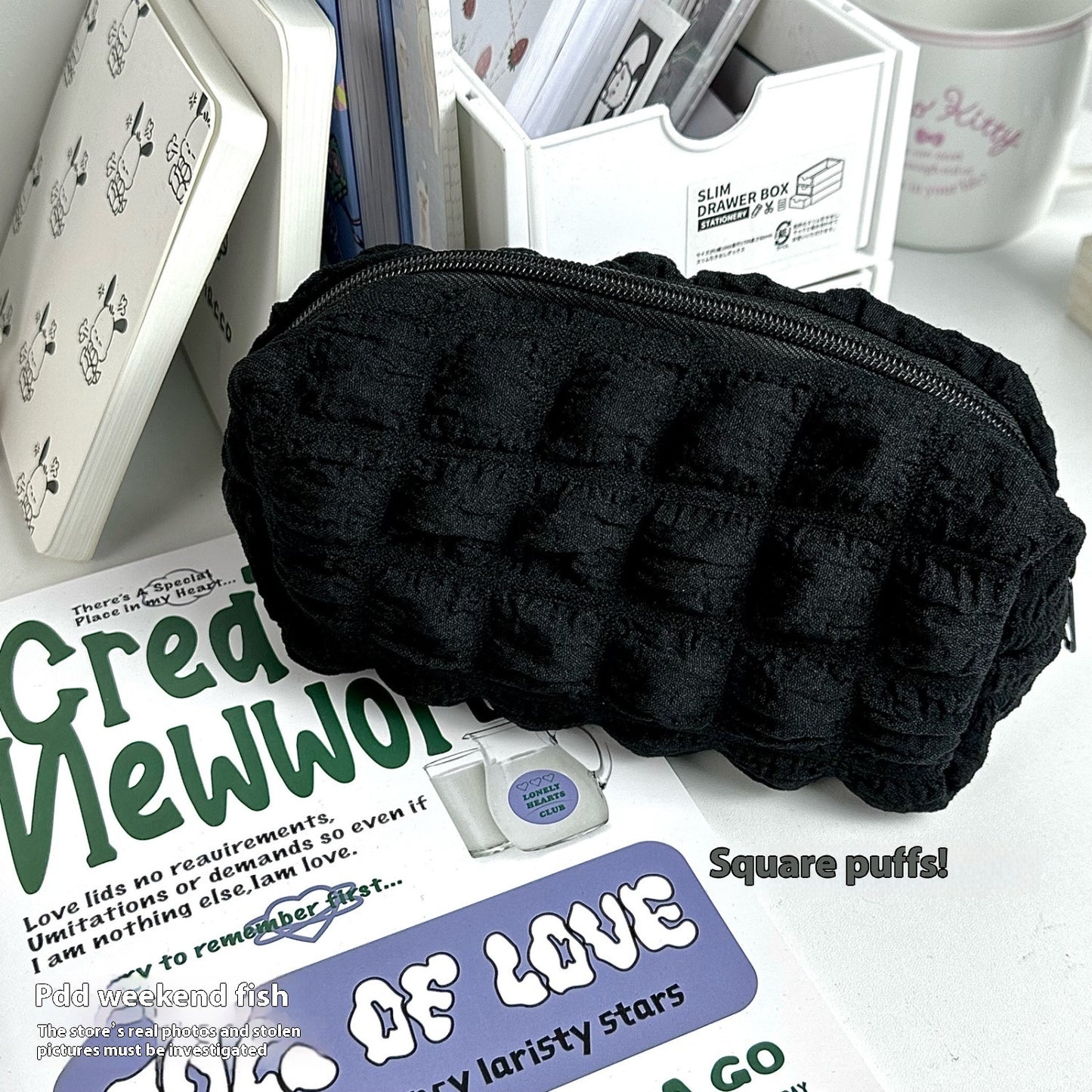 Fashion Personality Cream Puff Pencil Case Black