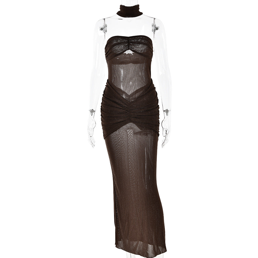 Just Arrived at Buy Center: Solid Color Fashion High-end Slim Fishtail Dress Brown