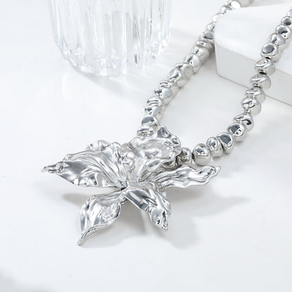 Buy Center Exclusive Offer-Silver Beads Chain Flower Pendant Exaggerated Ladies Necklace