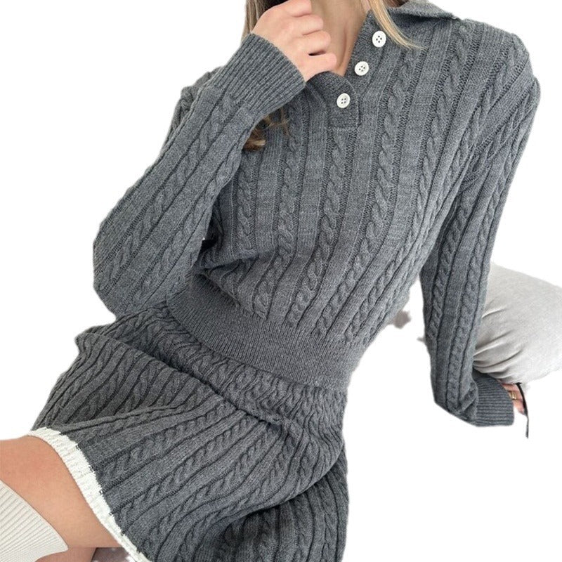 Buy Center Exclusive Offer-Long Sleeve Knitted Button Sweater Dress Suit Women