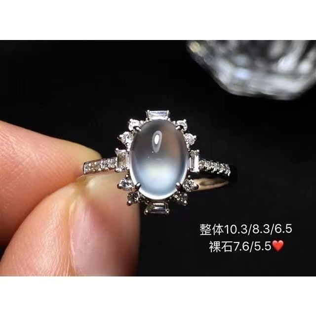 Ice-like Chalcedony Egg Noodle Ring Luxury Full Diamond Buy Center